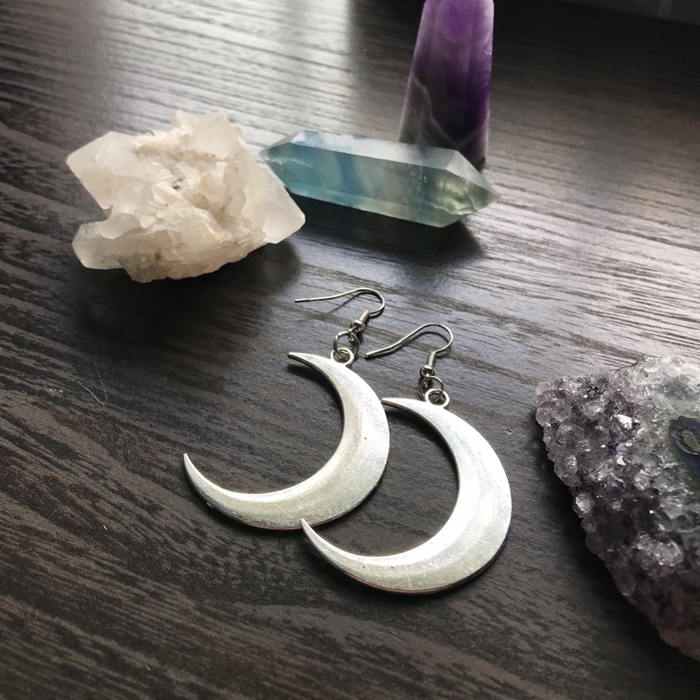 Large Boho Crescent Moon Earrings